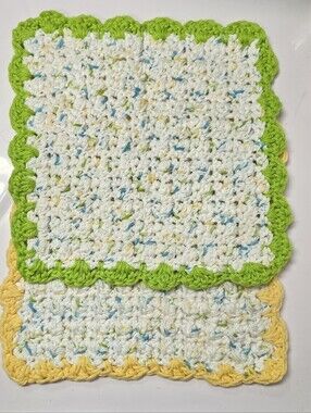 Handcrafted Cottagecore Crochet Dishcloth Set – Bright Scalloped Edges